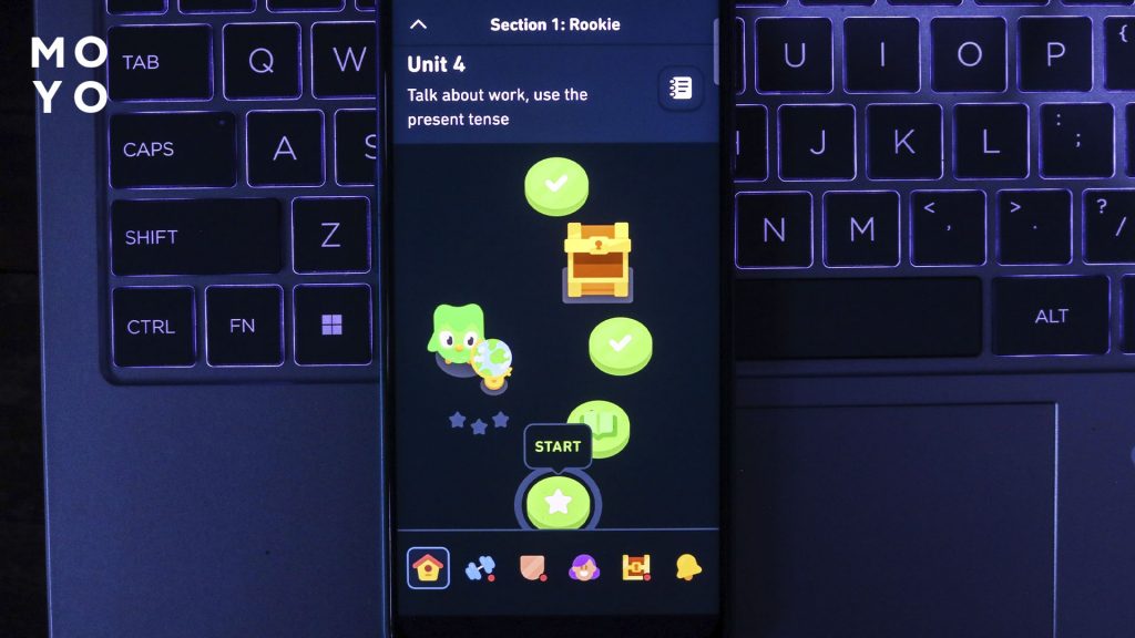 Duolingo у смартфоні та ноутбуці